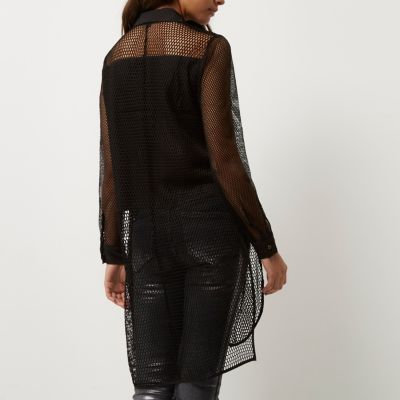 Black mesh panel longline shirt